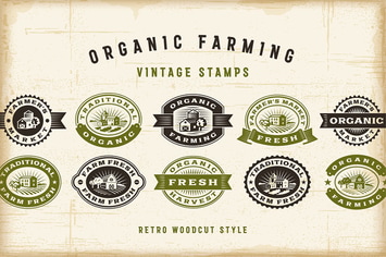 Vintage Organic Farming Stamps Set