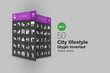 50 City Lifestyle Glyph Inverted Icons