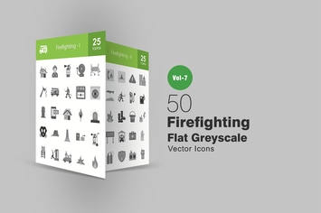 50 Firefighting Flat Greyscale Icons