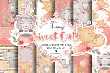 Sweet Cats digital paper pack