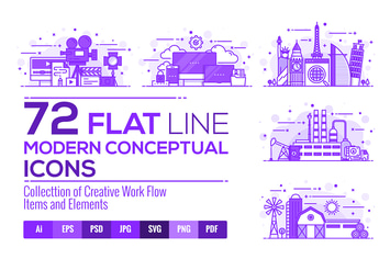 Set of Modern Flat Purple Color Conceptual icons
