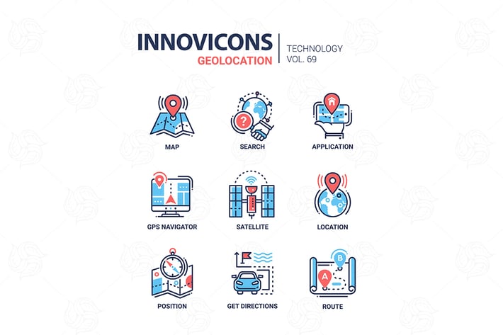 Geolocation - line design icons set