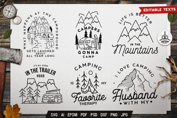 Camping Designs Bundle, Retro Adventure Labels