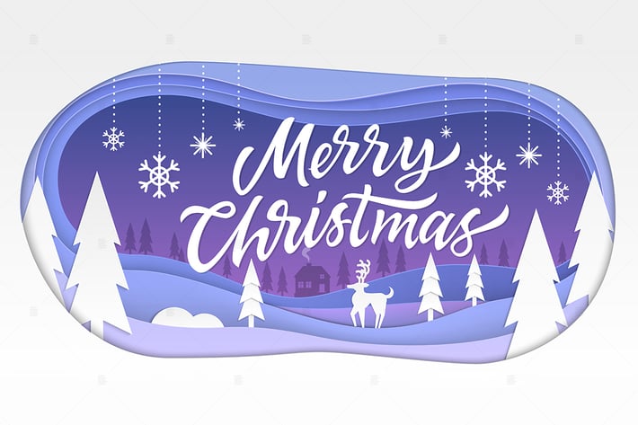 Merry Christmas - modern paper cut illustration
