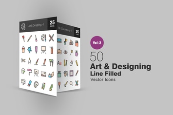 50 Art & Designing Line Filled Icons