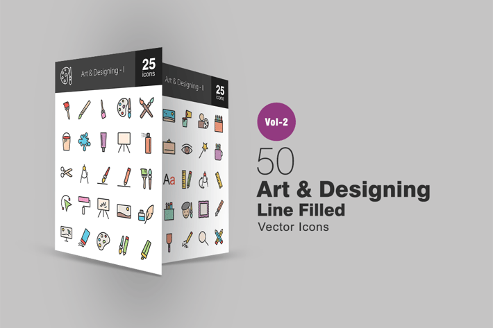 50 Art & Designing Line Filled Icons