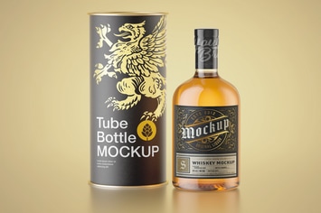 Whiskey Bottle with Paper Tube Mockup