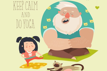 Father with daughter practice yoga. Vector 