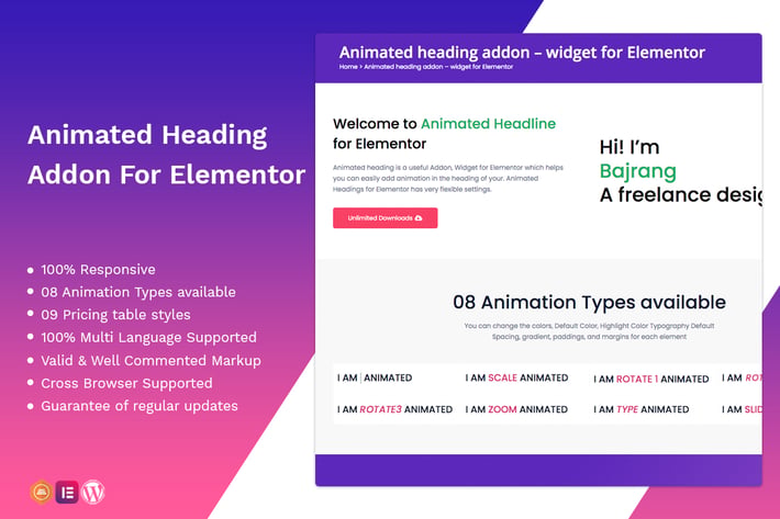 Animated heading addon – widget for Elementor