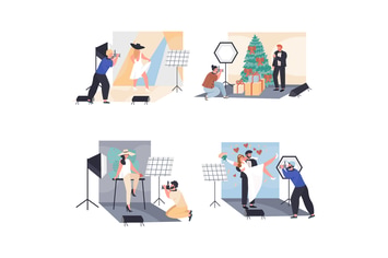 Men And Women Work Photographer Concept Scenes Set