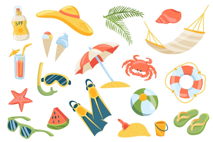 Summer Vacation Isolated Elements Set