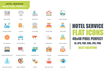 Simple Set Hotel Service Flat Icons