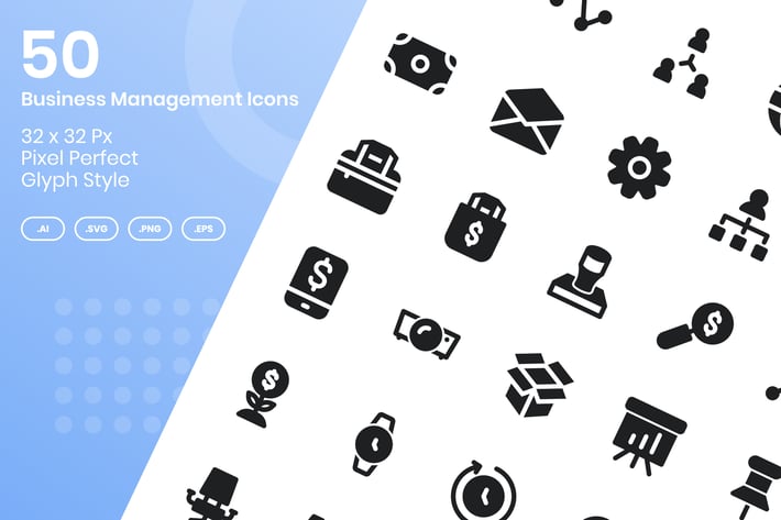 50 Business Management Icons Set - Glyph