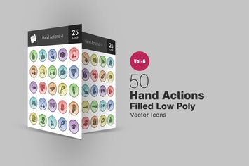 50 Hand Actions Filled Low Poly Icons