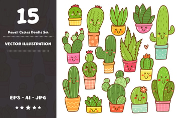 Kawaii Cactus Doodle Set