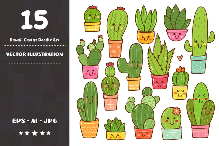 Kawaii Cactus Doodle Set