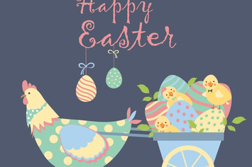 Easter chicken with easter eggs. Vector
