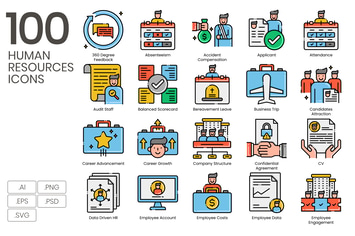 100 Human Resources Line Icons