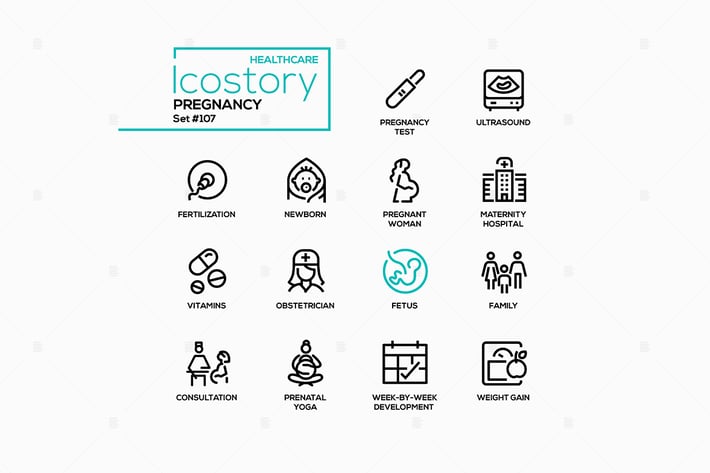 Pregnancy - line design style icons set