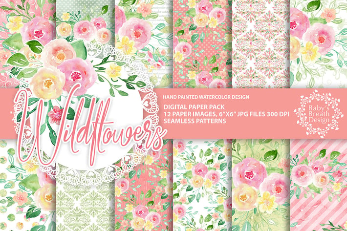 Wild flower digital paper pack