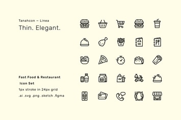 Fast Food & Restaurant Icon Set - Linea