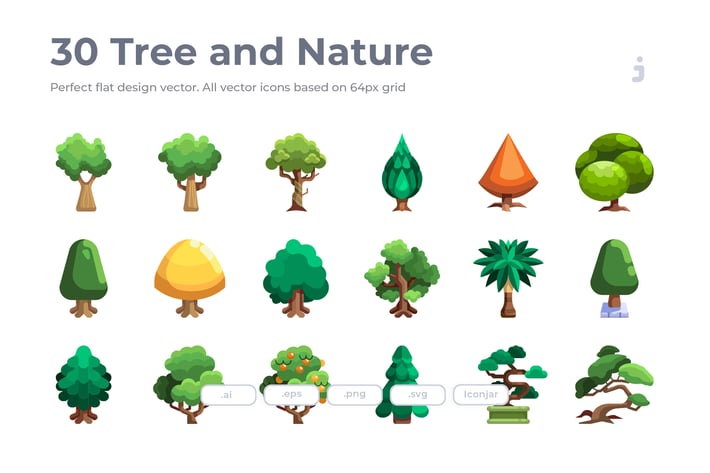 30 Tree Icons - Flat