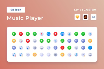 Music Player Gradient Icon Set