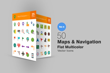 50 Maps & Navigation Flat Multicolor Icons