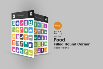 50 Food Flat Round Corner Icons