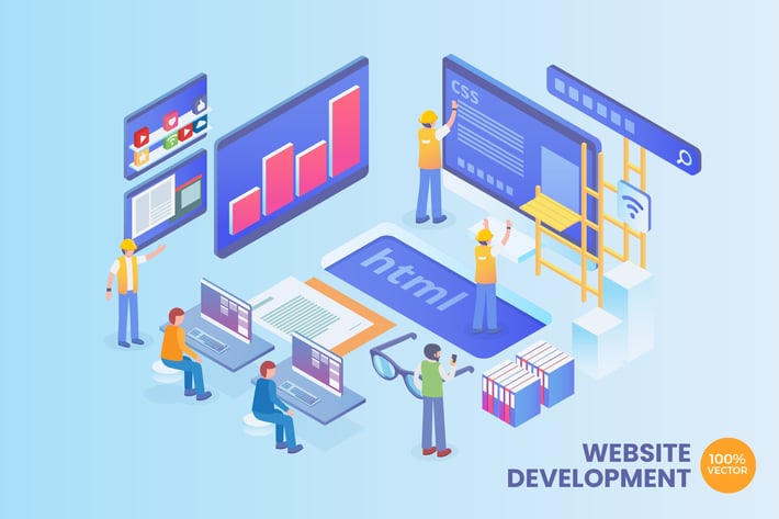 Isometric Web Development Vector Concept