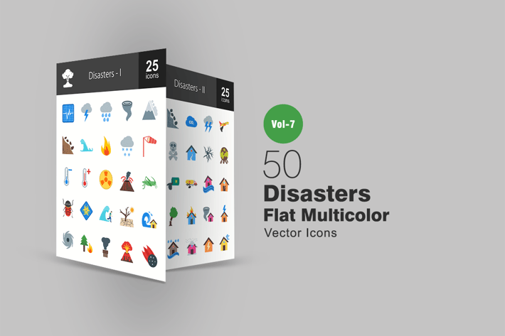 50 Disasters Flat Multicolor Icons