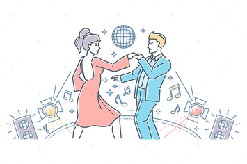 Partner dance - line design style illustration