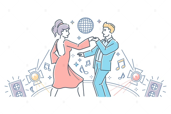 Partner dance - line design style illustration