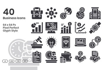 40 Business Icons Set - Glyph