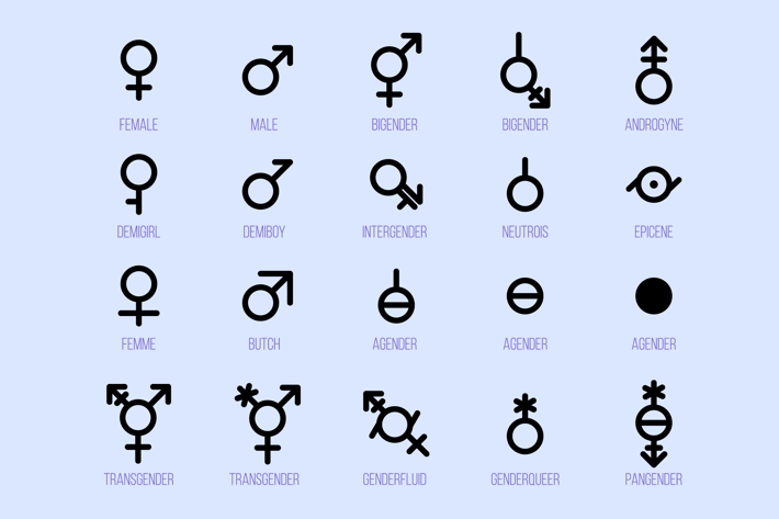 Gender Diversity Monochrome Icons Set
