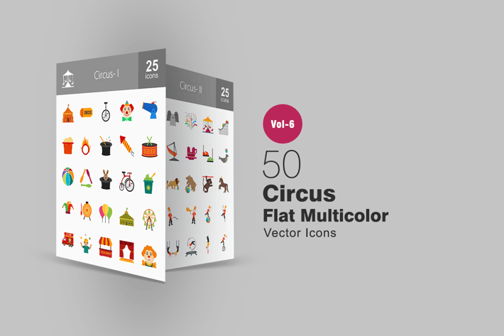 50 Circus Flat Multicolor Icons
