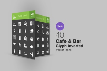 40 Cafe & Bar Glyph Inverted Icons