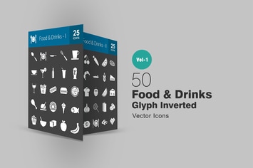 50 Food & Drinks Glyph Inverted Icons