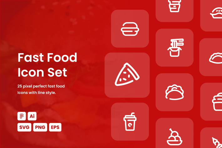 Fast Food Dashed Line Icon Set