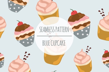 Blue Cupcake – Seamless Pattern