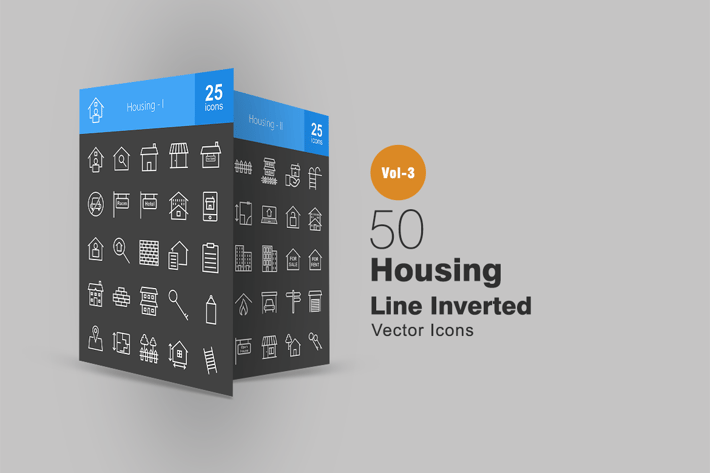 50 Housing Line Inverted Icons