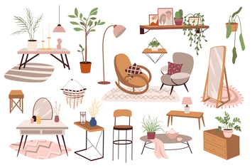 Home Furniture And Decor Set Isolated Elements