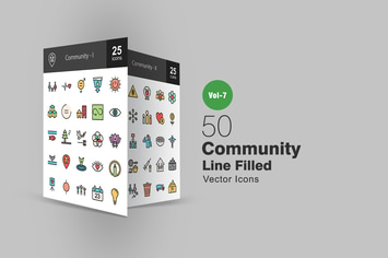 50 Community Filled Line Icons