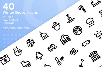 40 Winter Season Icons Set - Line
