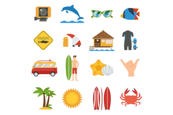 Summer Surfing Icon Set
