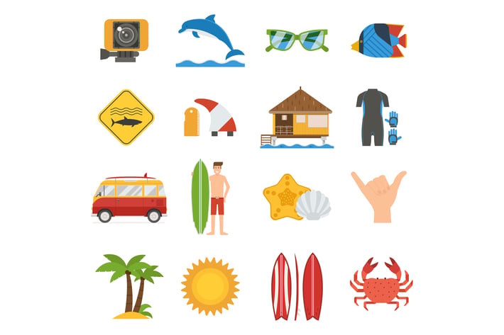 Summer Surfing Icon Set