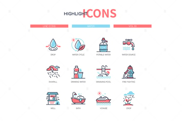 Water conditions - line design style icons set