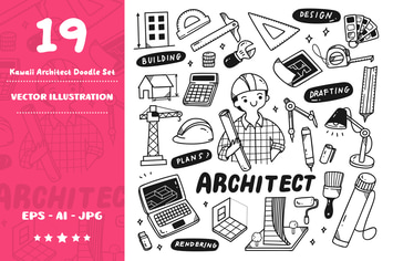 Kawaii Architect Doodle Set