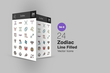 24 Zodiac Line Filled Icons