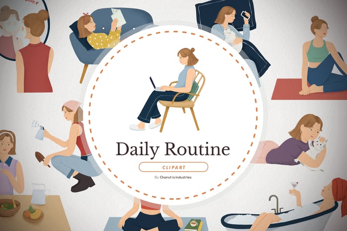Girl daily routine - handdrawn elements